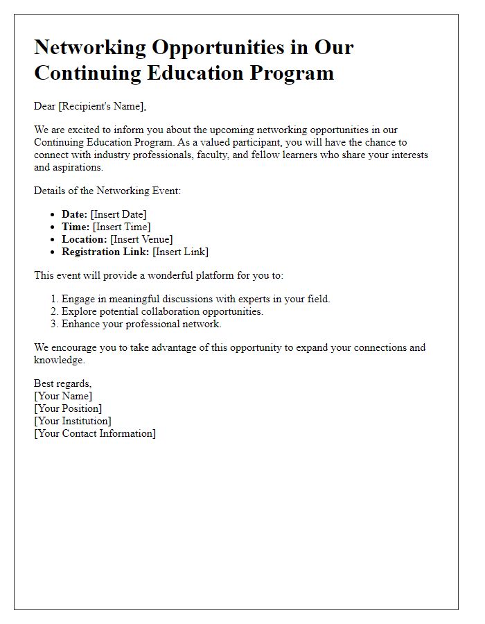 Letter template of networking opportunities in continuing education program