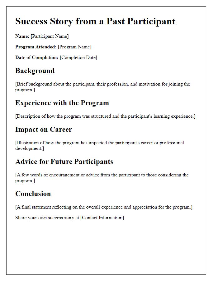 Letter template of success stories from past participants for continuing education program