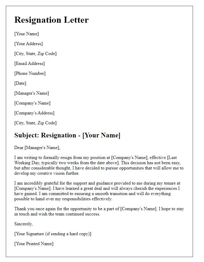 Letter template of resignation to develop my creative vision