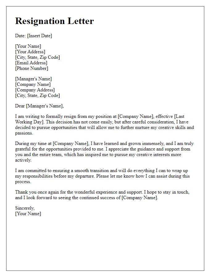 Letter template of resignation for nurturing creative skills