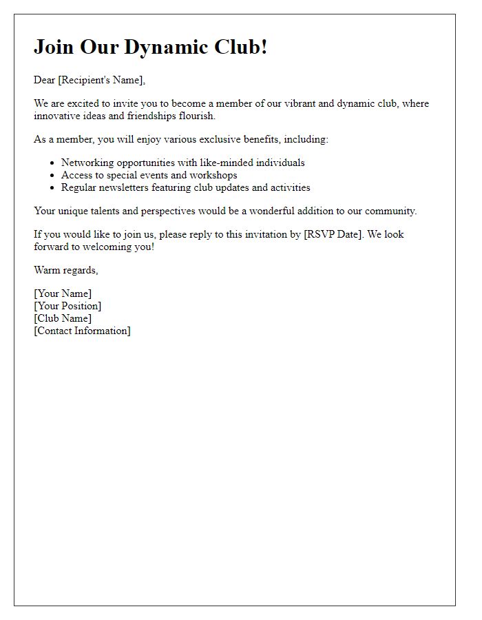 Letter template of invitation to become a member of our dynamic club.