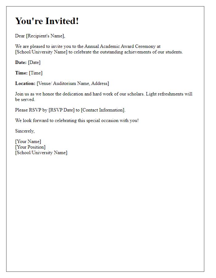 Letter template of student's academic award ceremony invitation