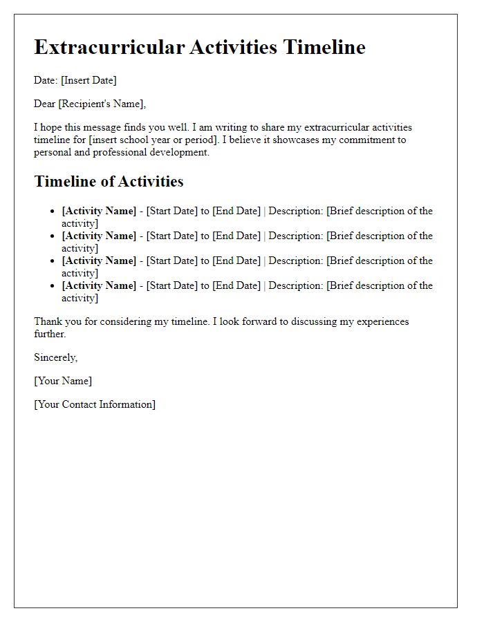 Letter template of extracurricular activities timeline sharing