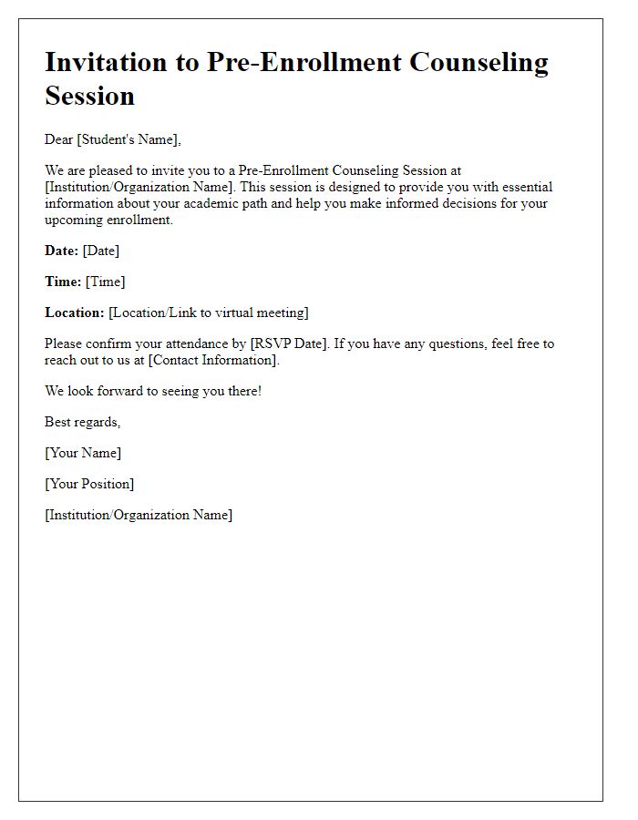 Letter template of pre-enrollment counseling session invitation