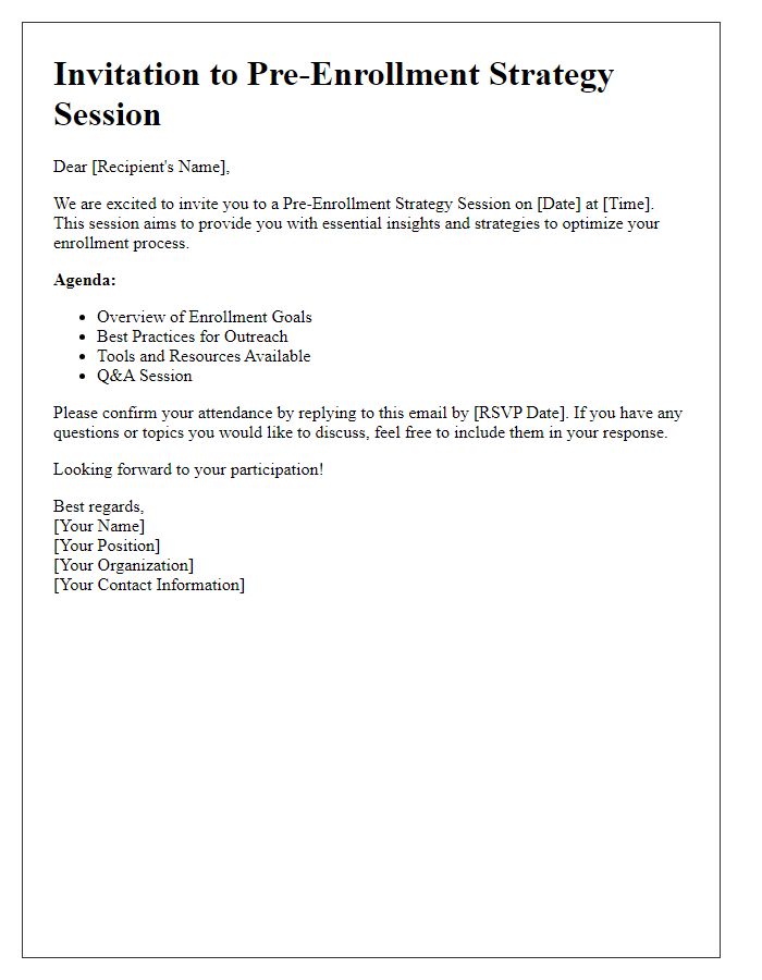 Letter template of pre-enrollment strategy session call