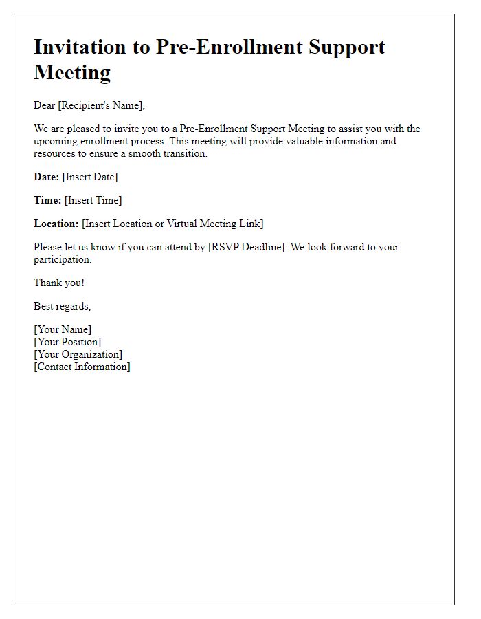 Letter template of pre-enrollment support meeting invitation