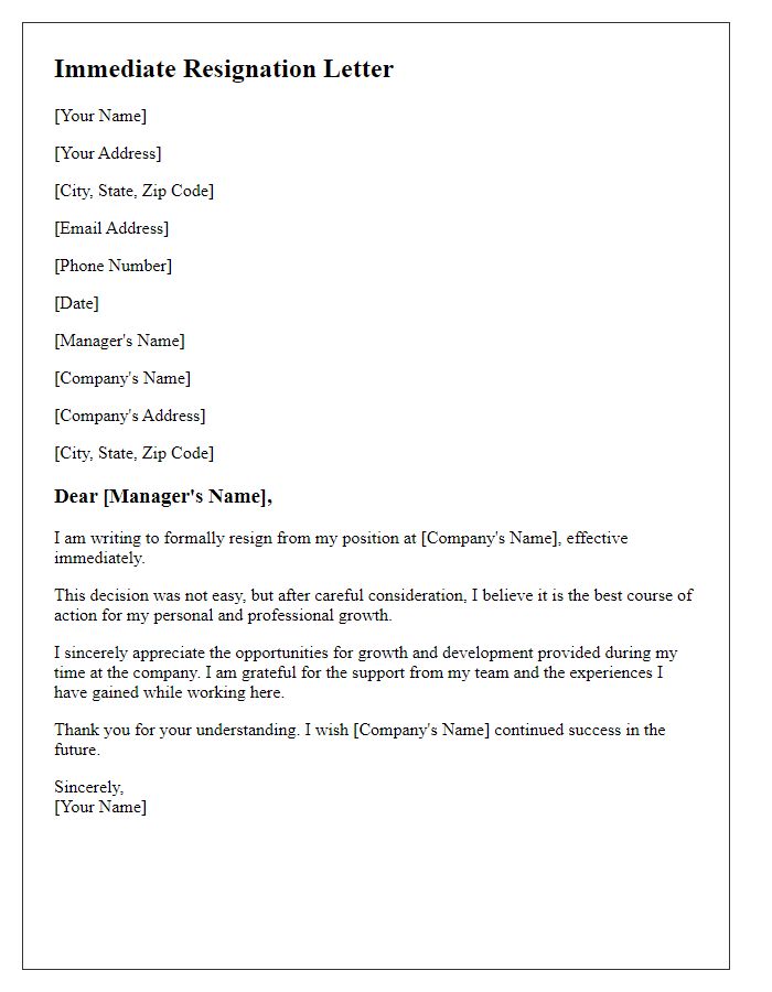 Letter template of immediate resignation from a start-up.