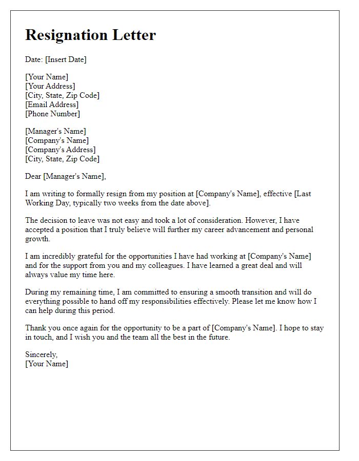 Letter template of resignation for career advancement from a start-up.