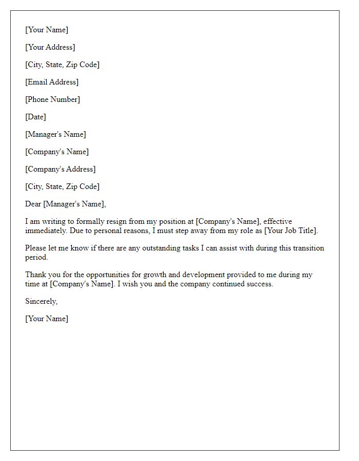 Letter template of resignation by fax for remote employees with immediate effect