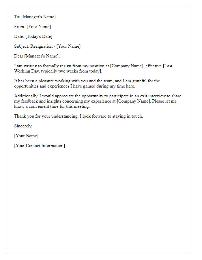 Letter template of resignation by fax for remote employees requesting an exit interview