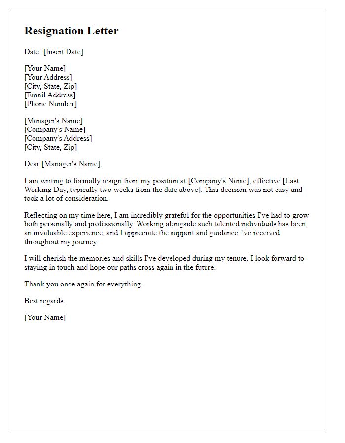 Letter template of positive resignation reflecting on experiences.