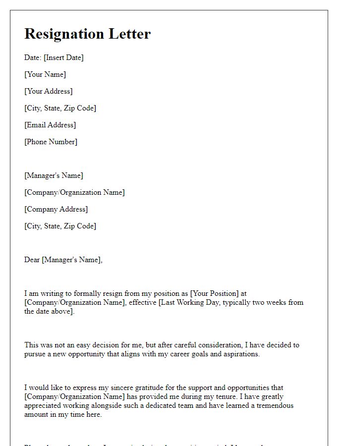 Letter template of resignation from a legal position in pursuit of a new opportunity