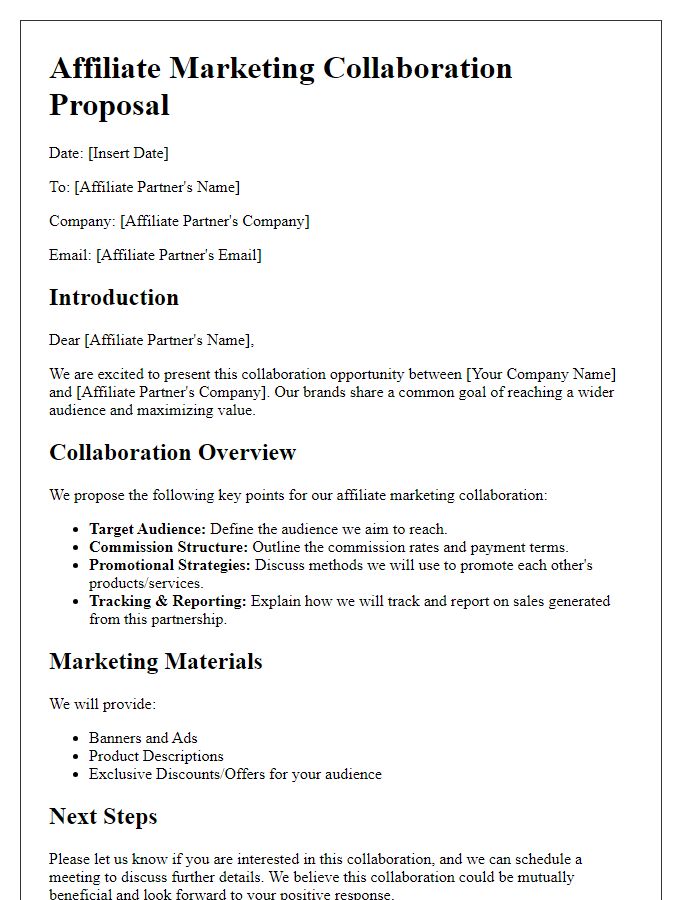 Letter template of affiliate marketing collaboration outline