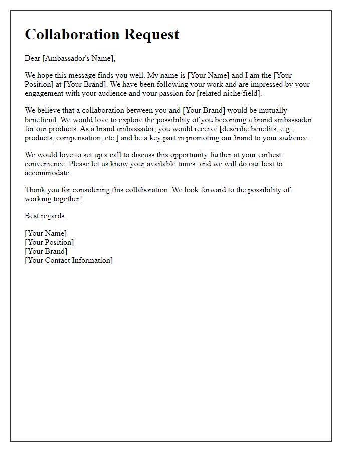 Letter template of brand ambassador collaboration request