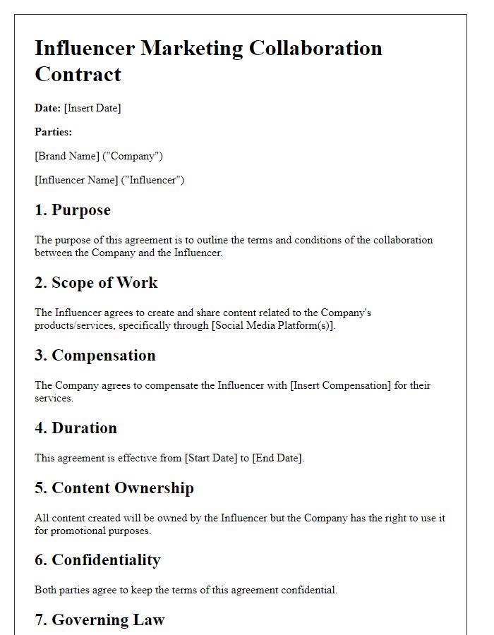 Letter template of influencer marketing collaboration contract