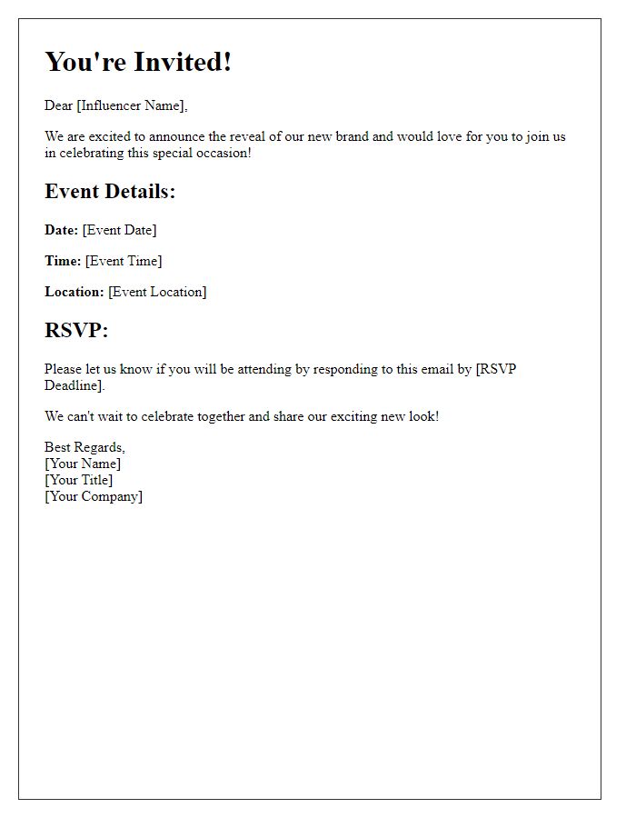 Letter template of Brand Reveal Influencer RSVP