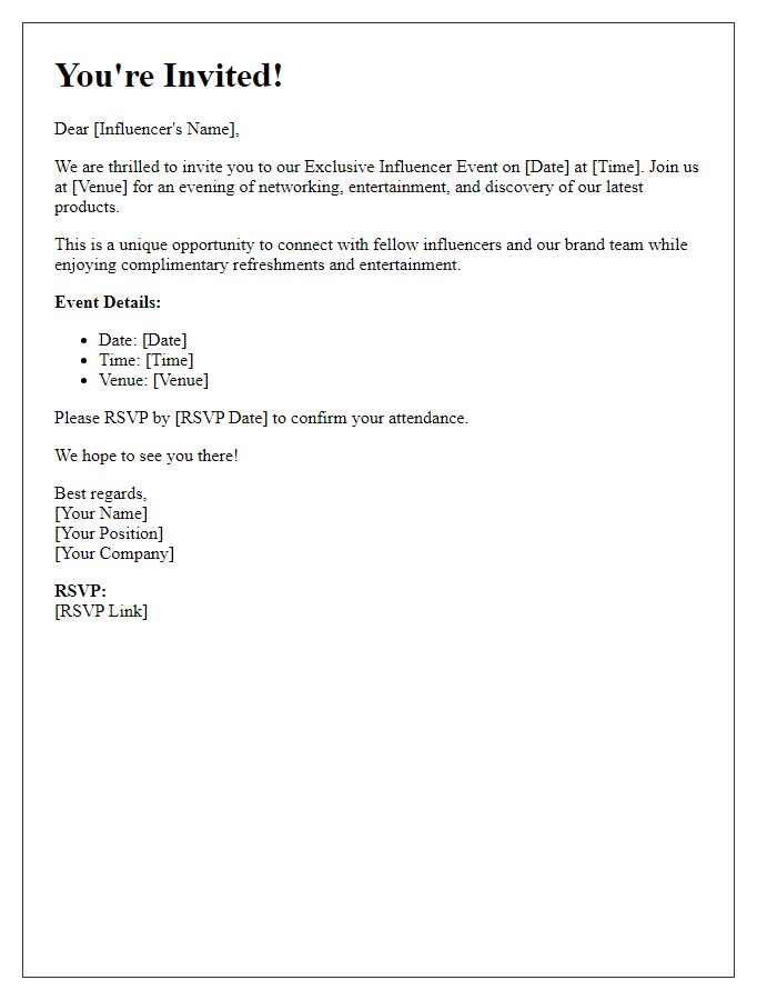 Letter template of Exclusive Influencer Event Invitation RSVP