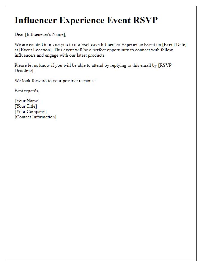 Letter template of Influencer Experience Event RSVP