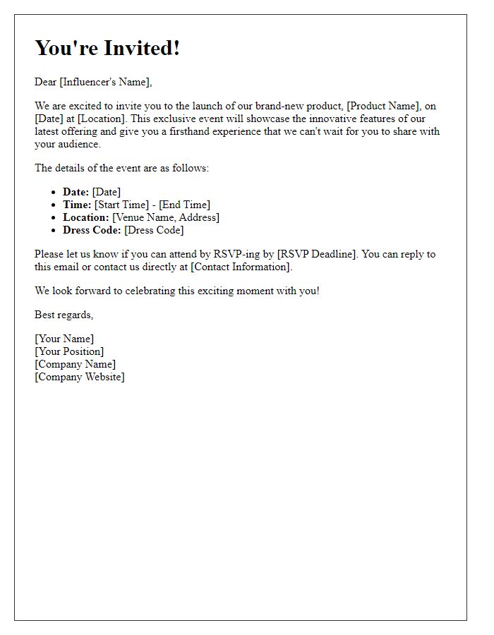 Letter template of Product Launch Influencer Invitation RSVP