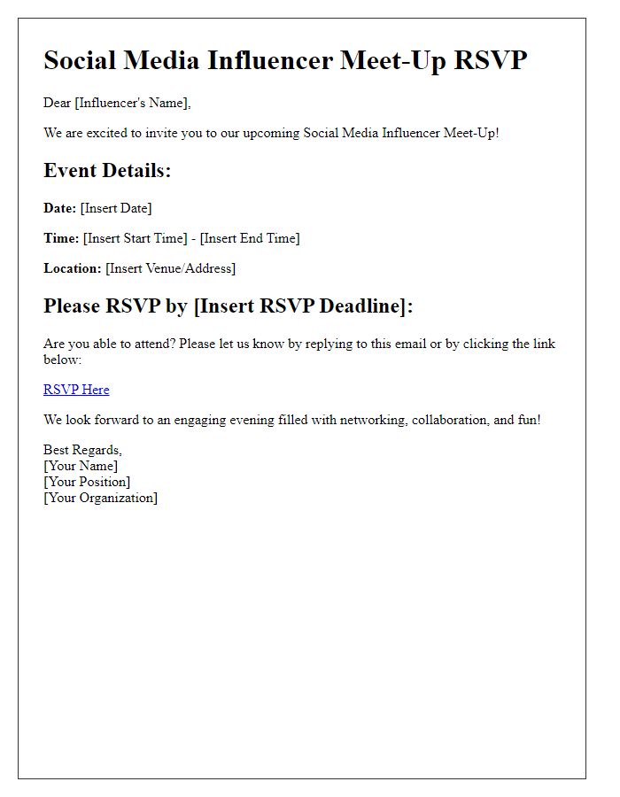 Letter template of Social Media Influencer Meet-Up RSVP