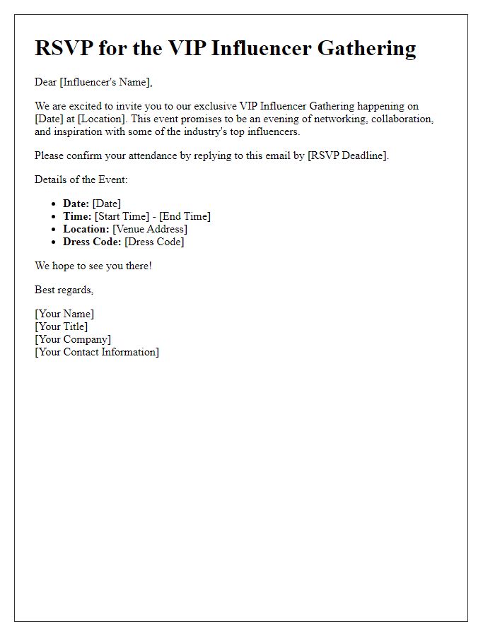 Letter template of VIP Influencer Gathering RSVP