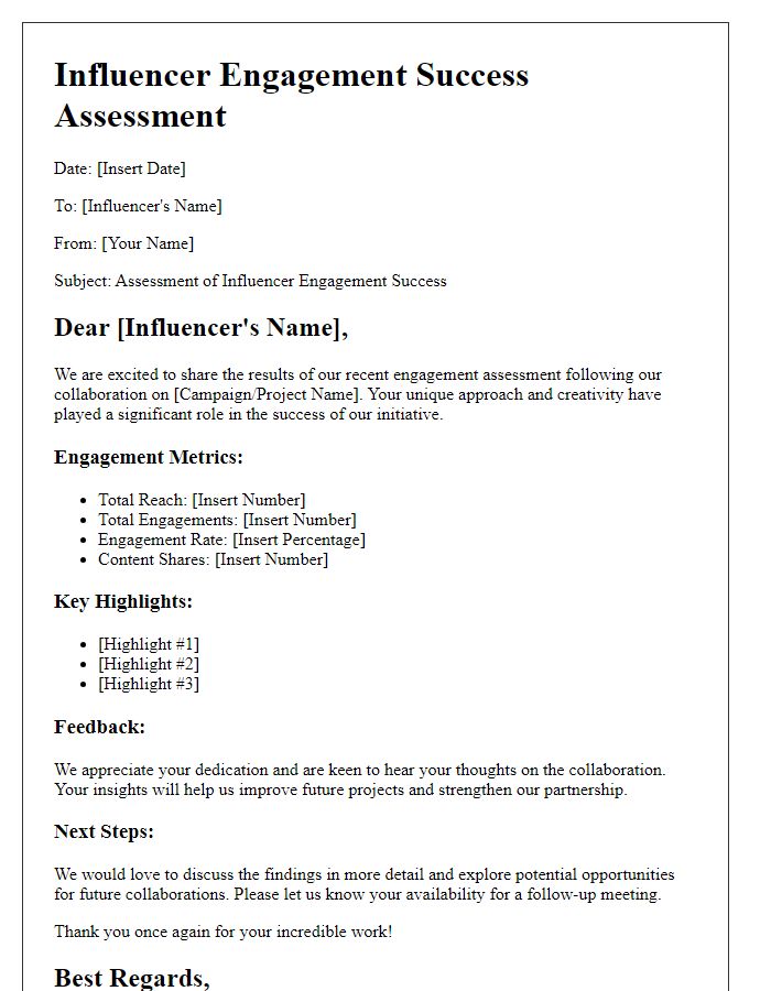 Letter template of influencer engagement success assessment