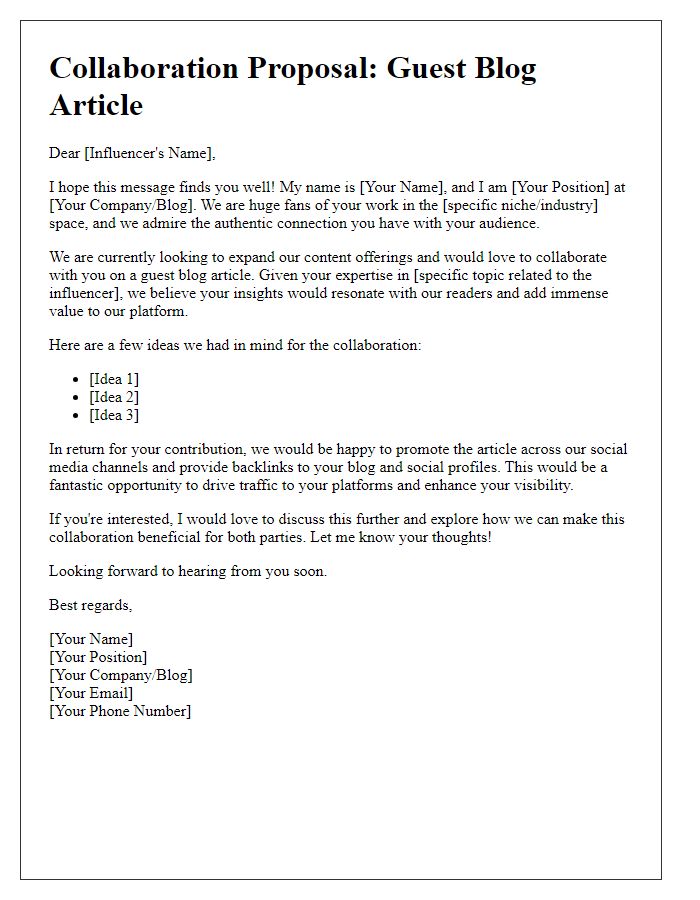 Letter template of influencer collaboration on guest blog article