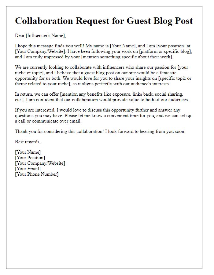 Letter template of influencer guest blog post collaboration request