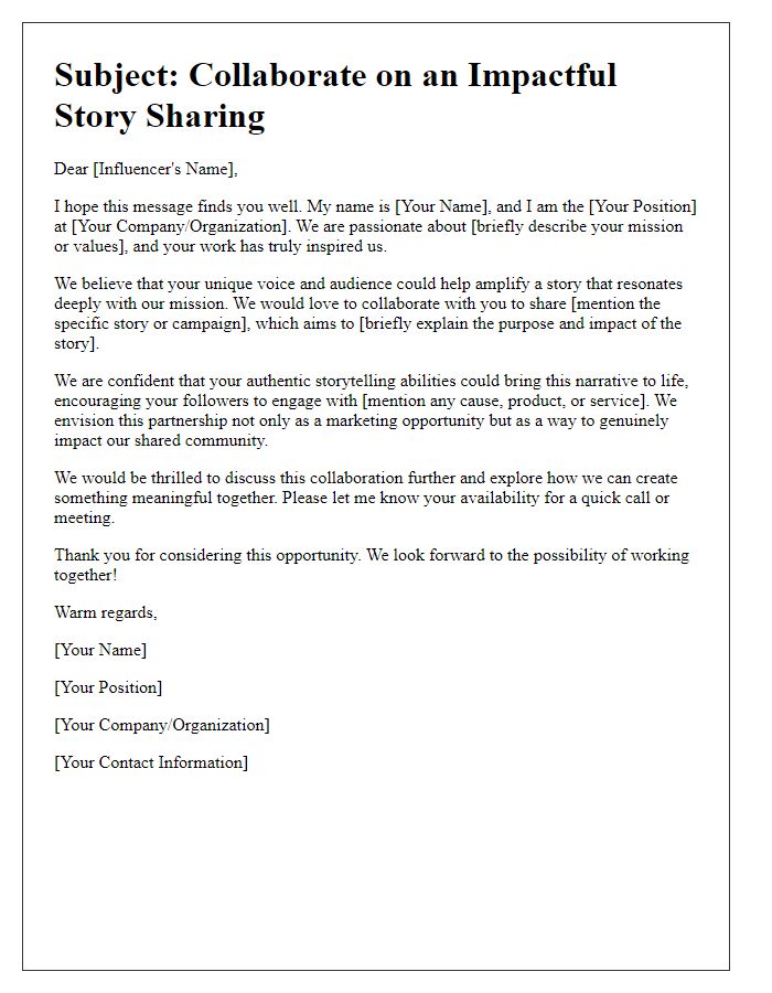 Letter template of influencer story sharing request for impactful marketing