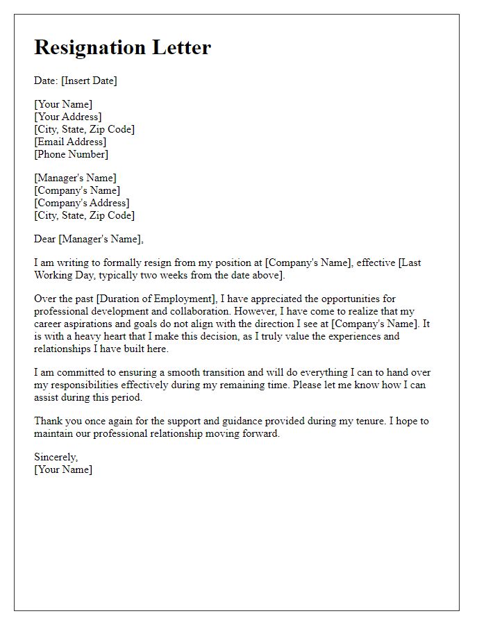 Letter template of resignation stemming from unmet career aspirations