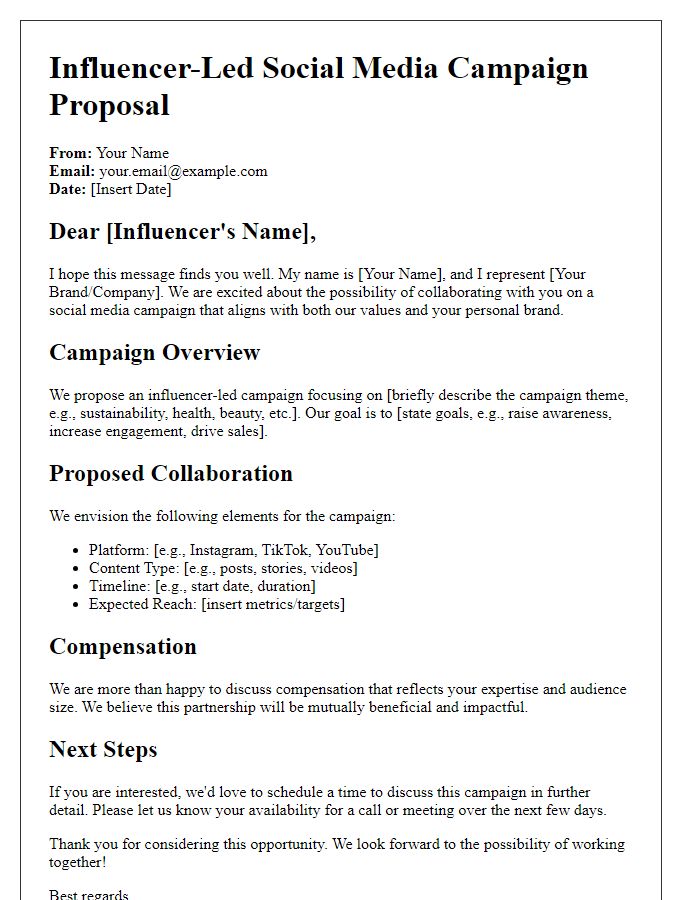 Letter template of influencer-led social media campaign suggestion