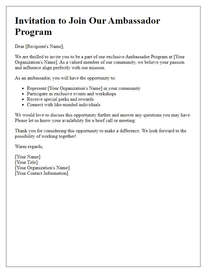 Letter template of ambassador program invitation