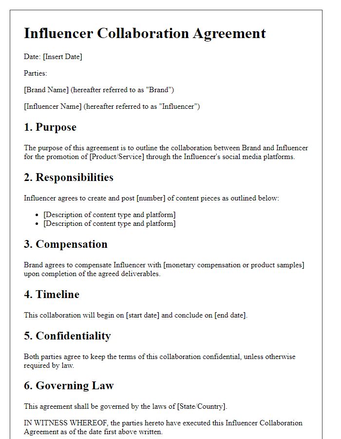 Letter template of influencer collaboration agreement