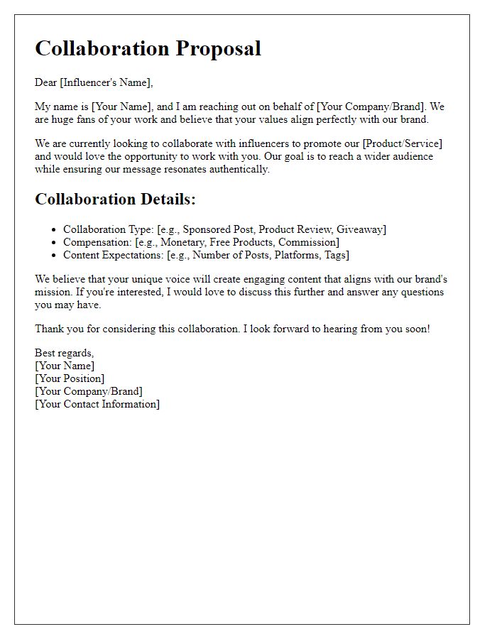 Letter template of influencer marketing collaboration offer