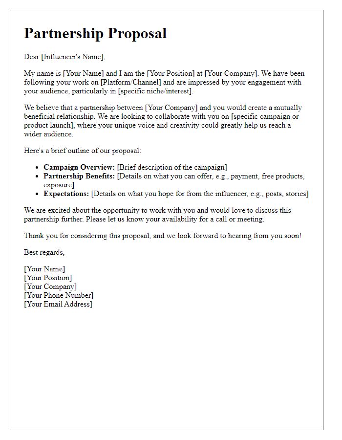 Letter template of influencer partnership proposal