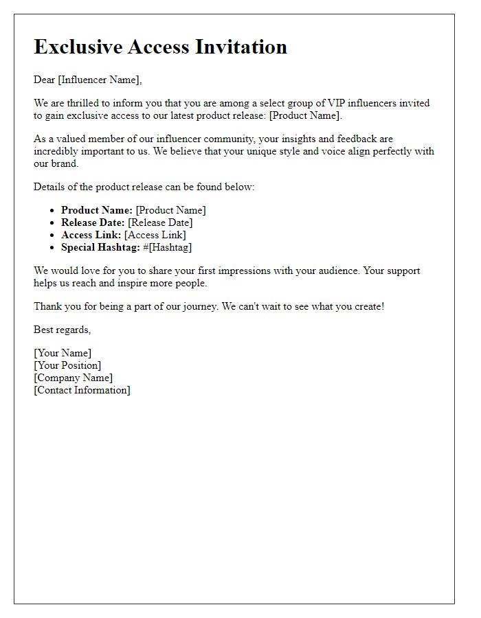 Letter template of VIP influencer access to our latest product release