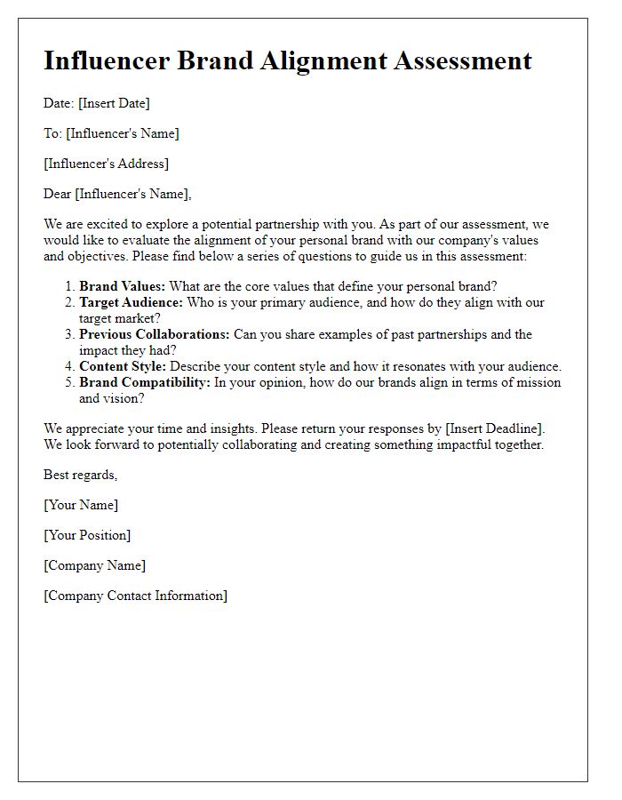 Letter template of influencer brand alignment assessment