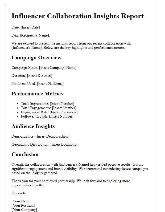 Letter template of influencer collaboration insights report