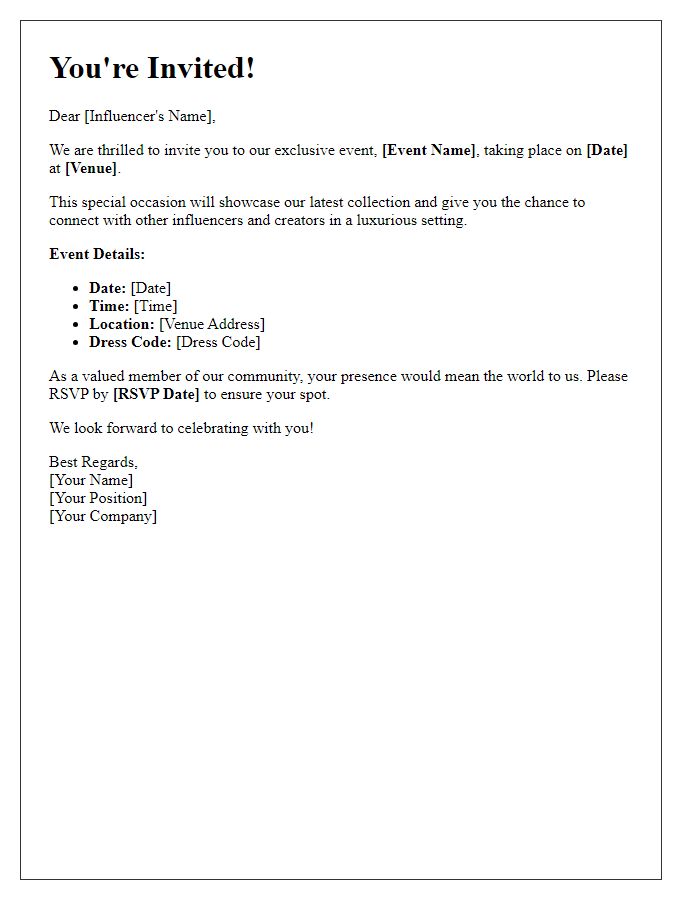 Letter template of exclusive influencer event invitation.