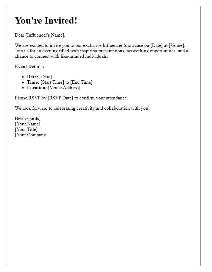 Letter template of influencer showcase invitation.