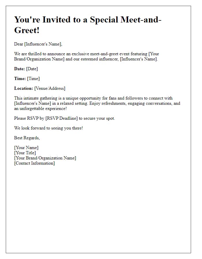 Letter template of private influencer meet-and-greet announcement.