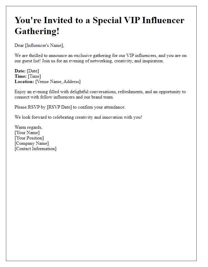 Letter template of VIP influencer gathering announcement.