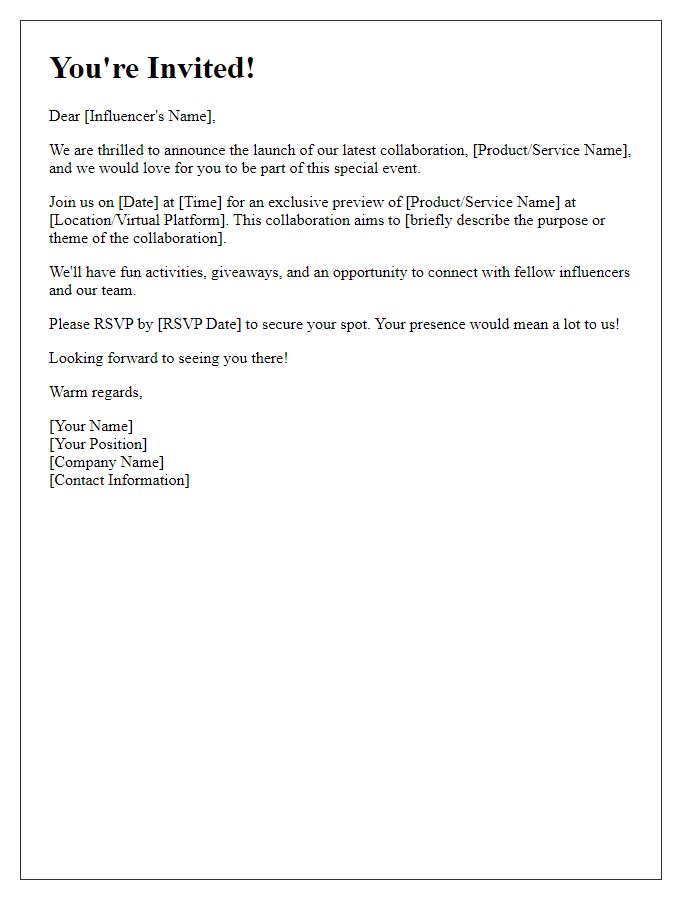 Letter template of Influencer Collaboration Launch Invitation