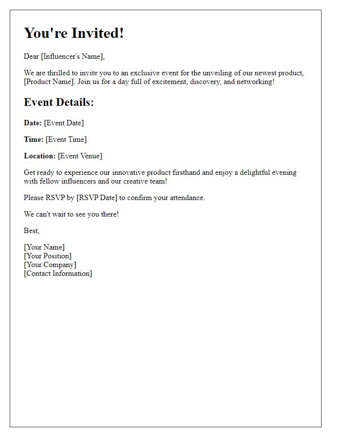 Letter template of Influencer Event Invitation for New Product Unveiling