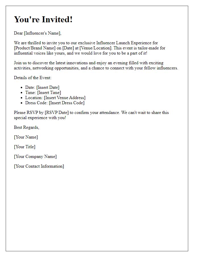 Letter template of Influencer Launch Experience Invitation