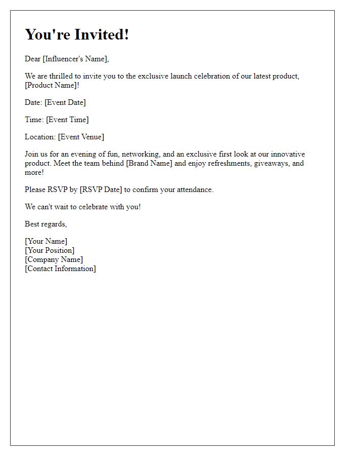 Letter template of Influencer Product Launch Celebration Invitation