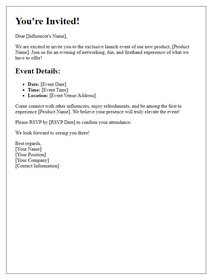 Letter template of Invitation to Influencer Launch Event