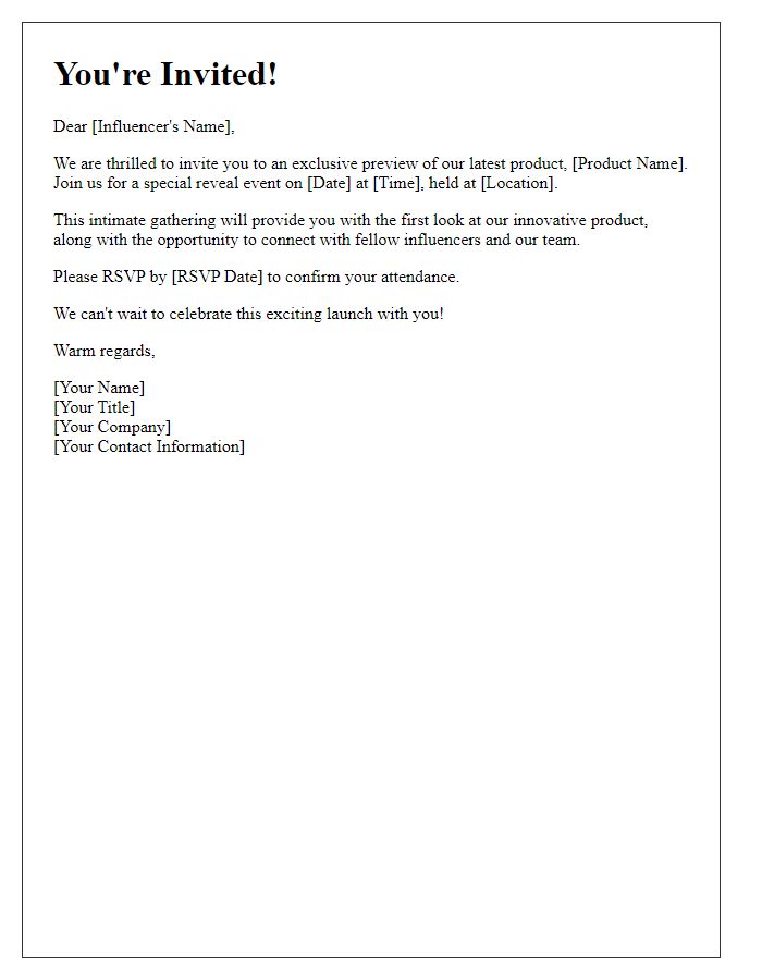 Letter template of Personal Invitation for Influencer Product Reveal