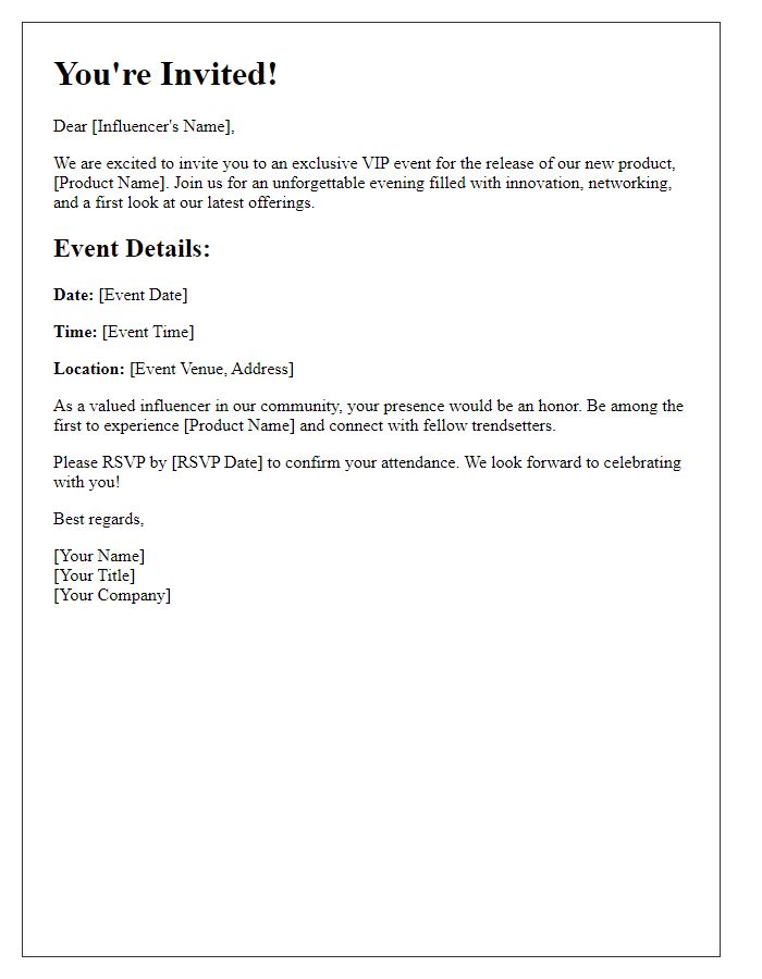 Letter template of VIP Invitation for Influencer Product Release