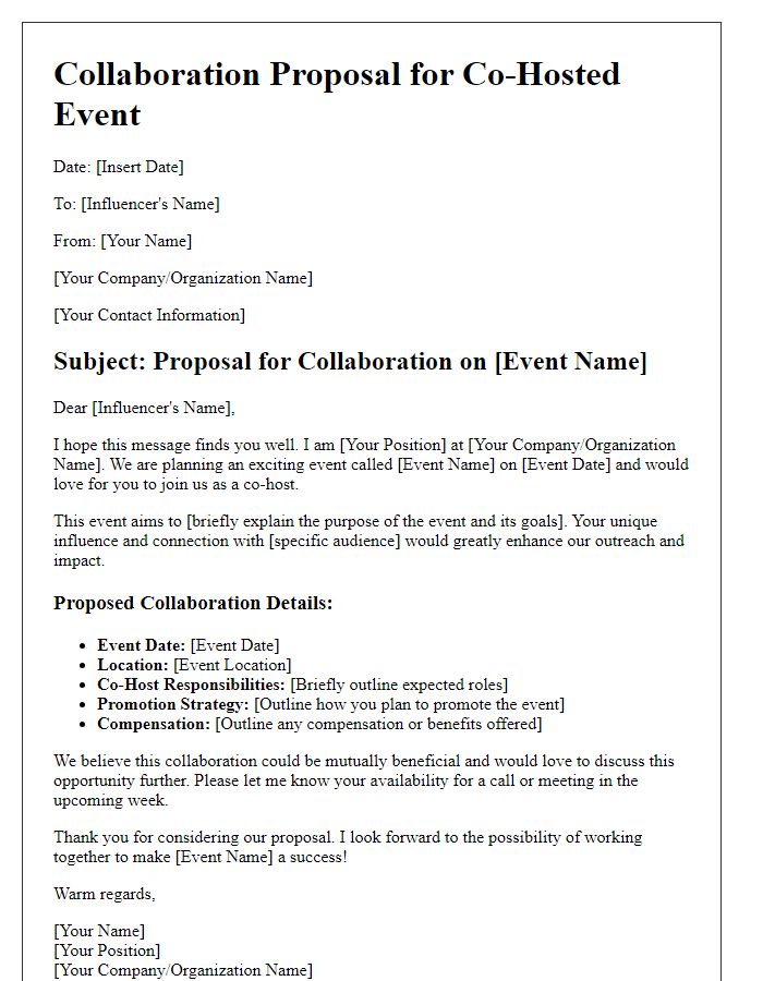 Letter template of collaboration proposal for an influencer co-hosted event